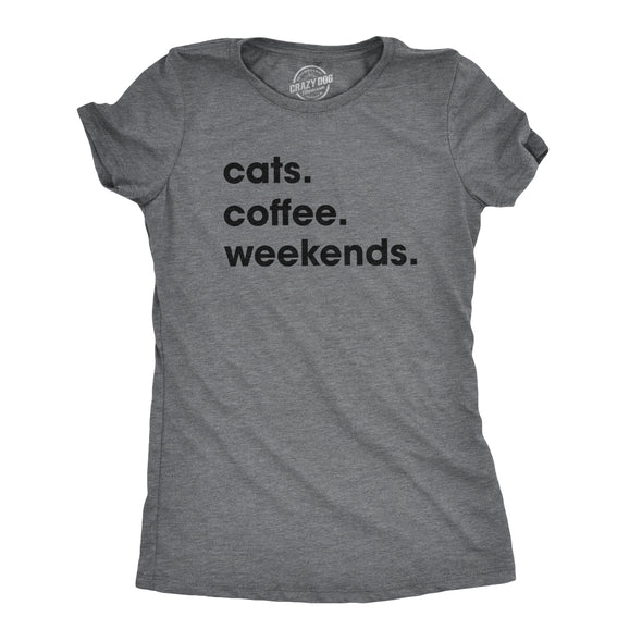 Womens Cats Coffee Weekend T Shirt Cat Mom Tee Addicted to Caffeine Top