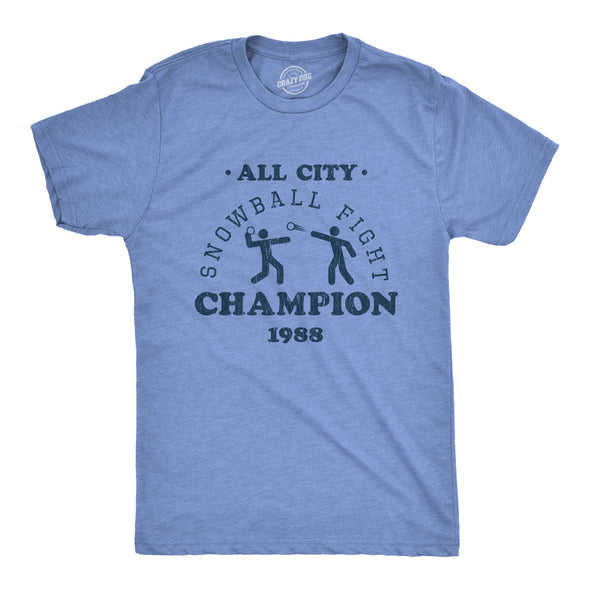 Mens All City Snowball Fight Champion 1988 Tshirt Funny Winter Snow Graphic Vintage Tee
