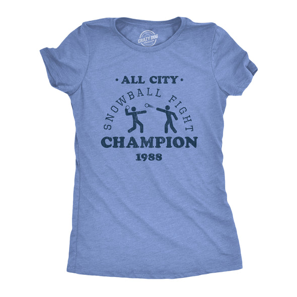 Womens All City Snowball Fight Champion 1988 Tshirt Funny Winter Snow Graphic Vintage Tee