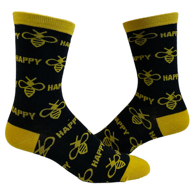 Women's Bee Happy Socks Funny Bumble Bee Motivational Graphic Novelty Footwear