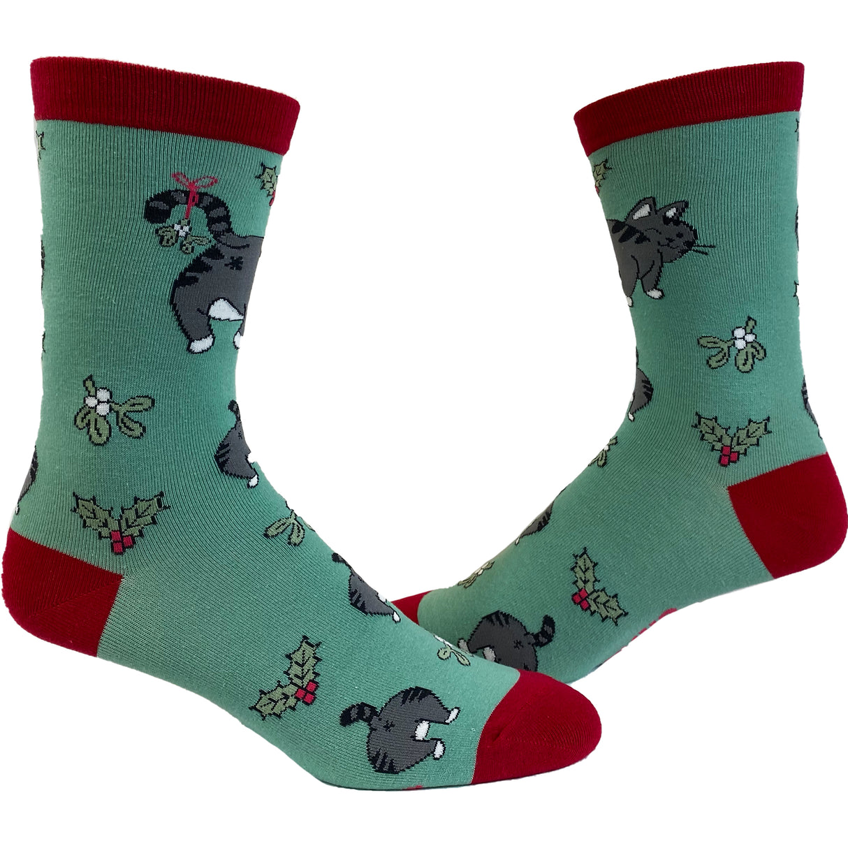 Women's Cat Butt Mistletoe Socks Funny Christmas Kitty Pet Lover Sarcastic Footwear