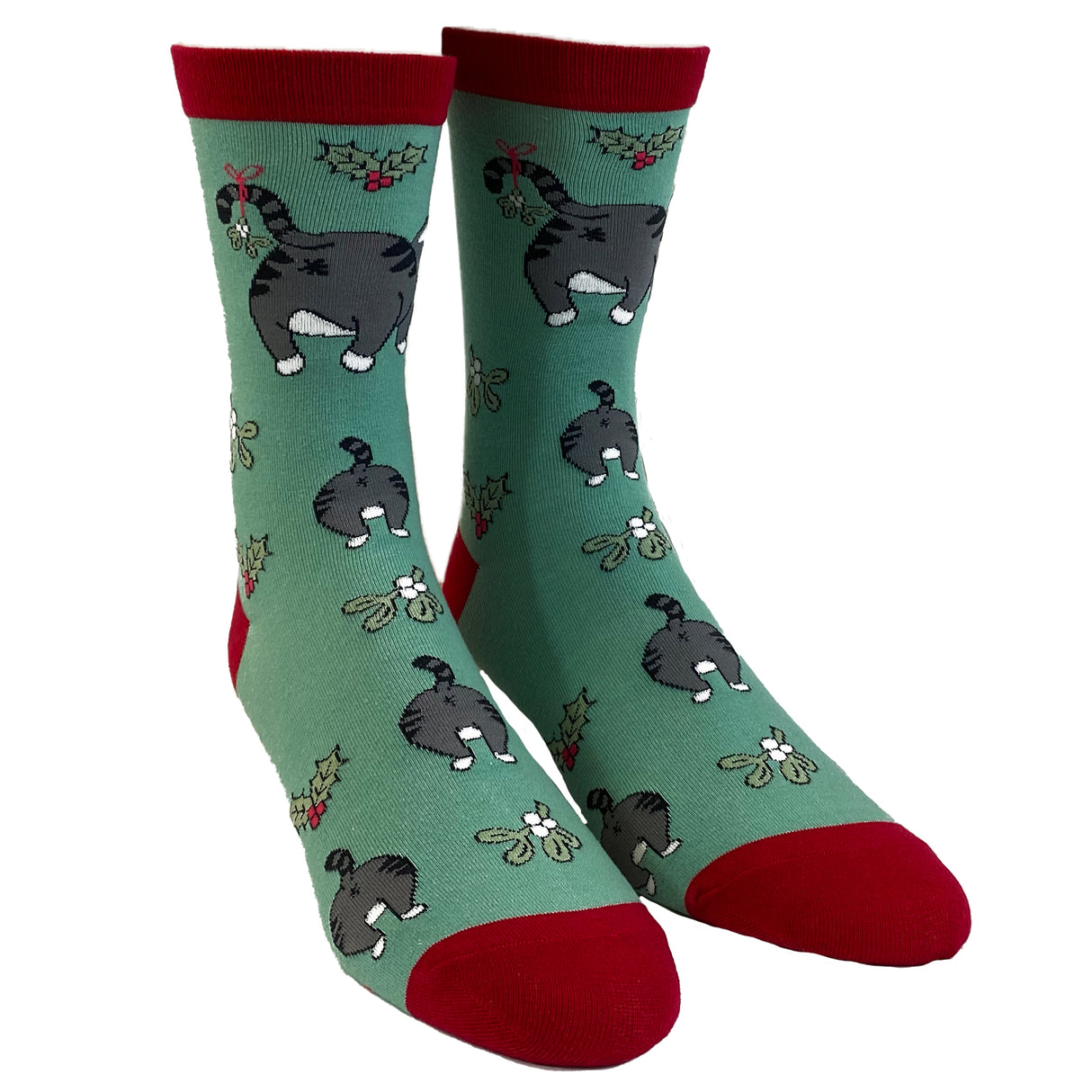 Women's Cat Butt Mistletoe Socks Funny Christmas Kitty Pet Lover Sarcastic Footwear