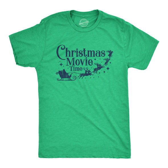 Mens Christmas Movie Time Tshirt Funny Holiday Tradition Santa Claus Graphic Novelty Tee
