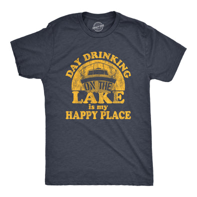 Mens Day Drinking On The Lake Is My Happy Place Tshirt Funny Summer Boating Vacation Graphic Tee