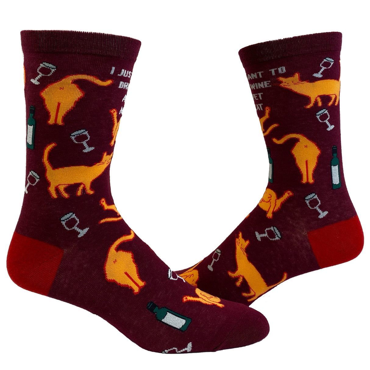 Women's I Just Want To Drink Wine And Pet My Cat Socks Funny Pet Kitty Kitten Animal Lover Graphic Footwear