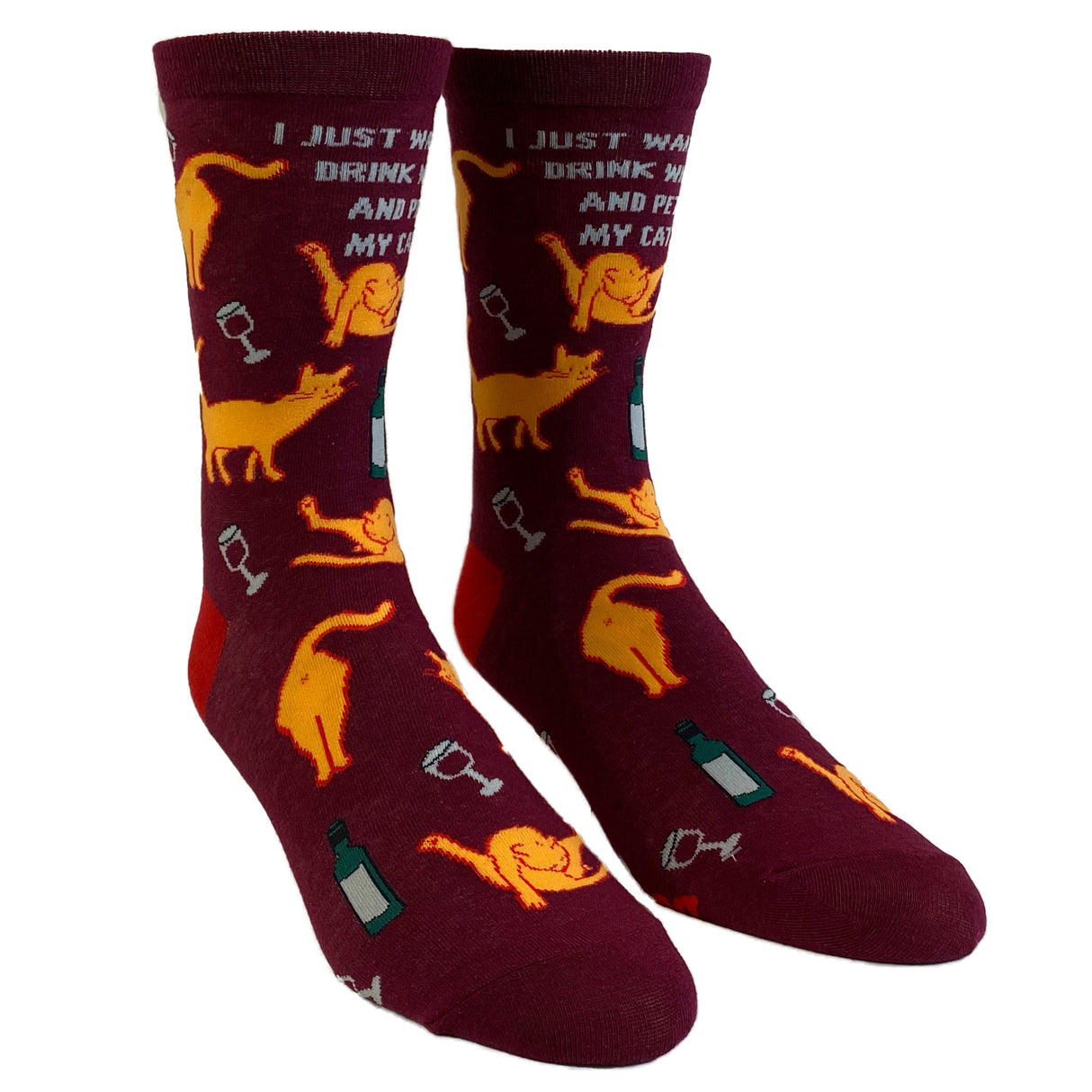 Women's I Just Want To Drink Wine And Pet My Cat Socks Funny Pet Kitty Kitten Animal Lover Graphic Footwear