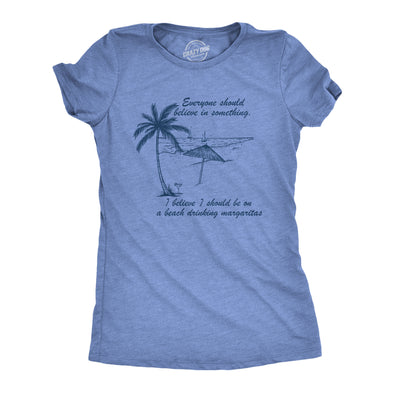 Womens I Believe I Should Be On A Beach Drinking Margaritas Tshirt Funny Tropical Vacation Tee