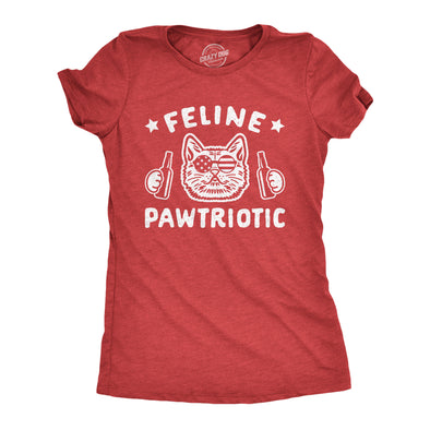 Womens Feline Pawtriotic Tshirt Funny Pet Cat 4th of July Graphic Novelty Tee
