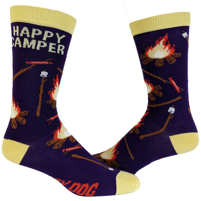 Men's Happy Camper Socks Funny Outdoor Adventure Hiking Vintage Novelty Footwear