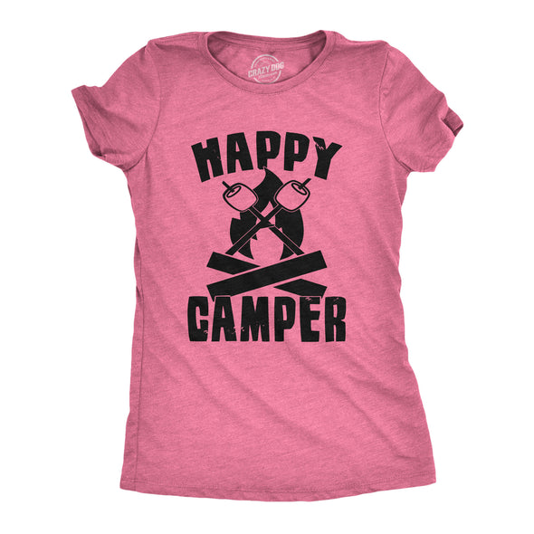 Womens Happy Camper Shirt Funny Camping Hiking Cool Vintage Graphic Tees Retro