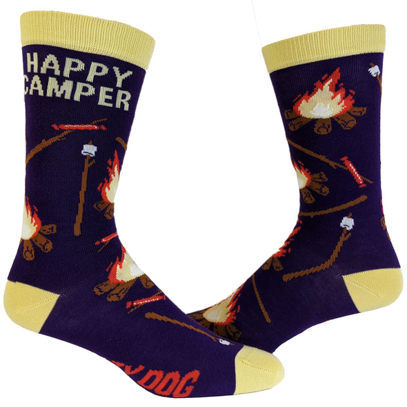 Women's Happy Camper Socks Funny Outdoor Hiking Adventure Graphic Novelty Nature Footwear