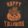 Womens Happy Y'alloween Tshirt Funny Halloween Jack-O-Lantern Cowboy Graphic Novelty Tee