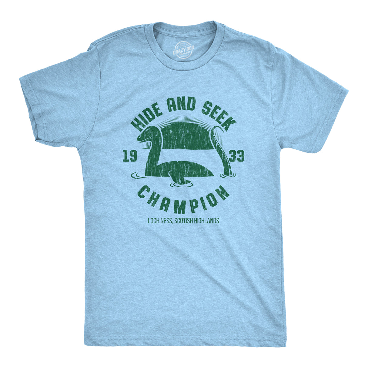 Mens Hide And Seek Champion Loch Ness Monster Tshirt Funny Sea Creature Graphic Tee