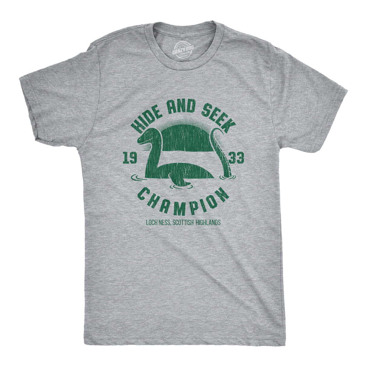 Mens Hide And Seek Champion Loch Ness Monster Tshirt Funny Sea Creature Graphic Tee