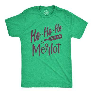 Mens Ho Ho Ho Pour The Merlot Tshirt Funny Christmas Party Wine Graphic Novelty Tee