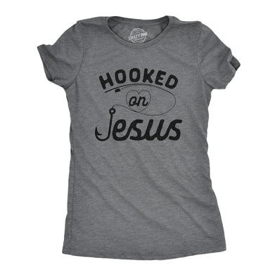 Womens Hooked On Jesus Tshirt Funny Fishing Religious Novelty Tee