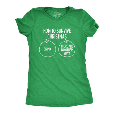 Womens How To Survive Christmas Tshirt Funny Family Drinking Holiday Beer Wine Graphic Tee