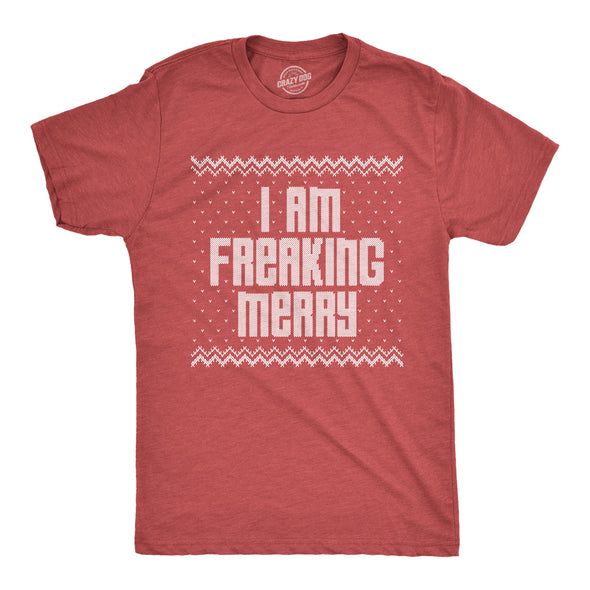 Mens I Am Freaking Merry Tshirt Funny Christmas Spirit Holiday Party Graphic Tee