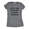 Womens Just A Mom Trying Not To Raise Assholes Tshirt Funny Parenting Adulting Graphic Tee
