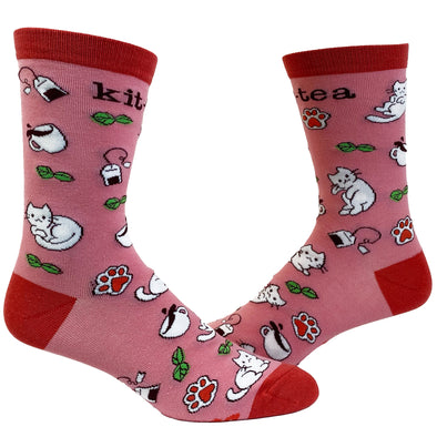 Women's Kit Tea Socks Funny Pet Cat Kitty Tea Time Pet Lover Graphic Footwear