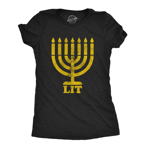 Womens Lit Menorah Tshirt Funny Hanukkah Jewish Holiday Novelty Tee