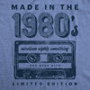 Womens Made In The 1980s Tshirt Funny Retro Cassette Tape Music Graphic Tee