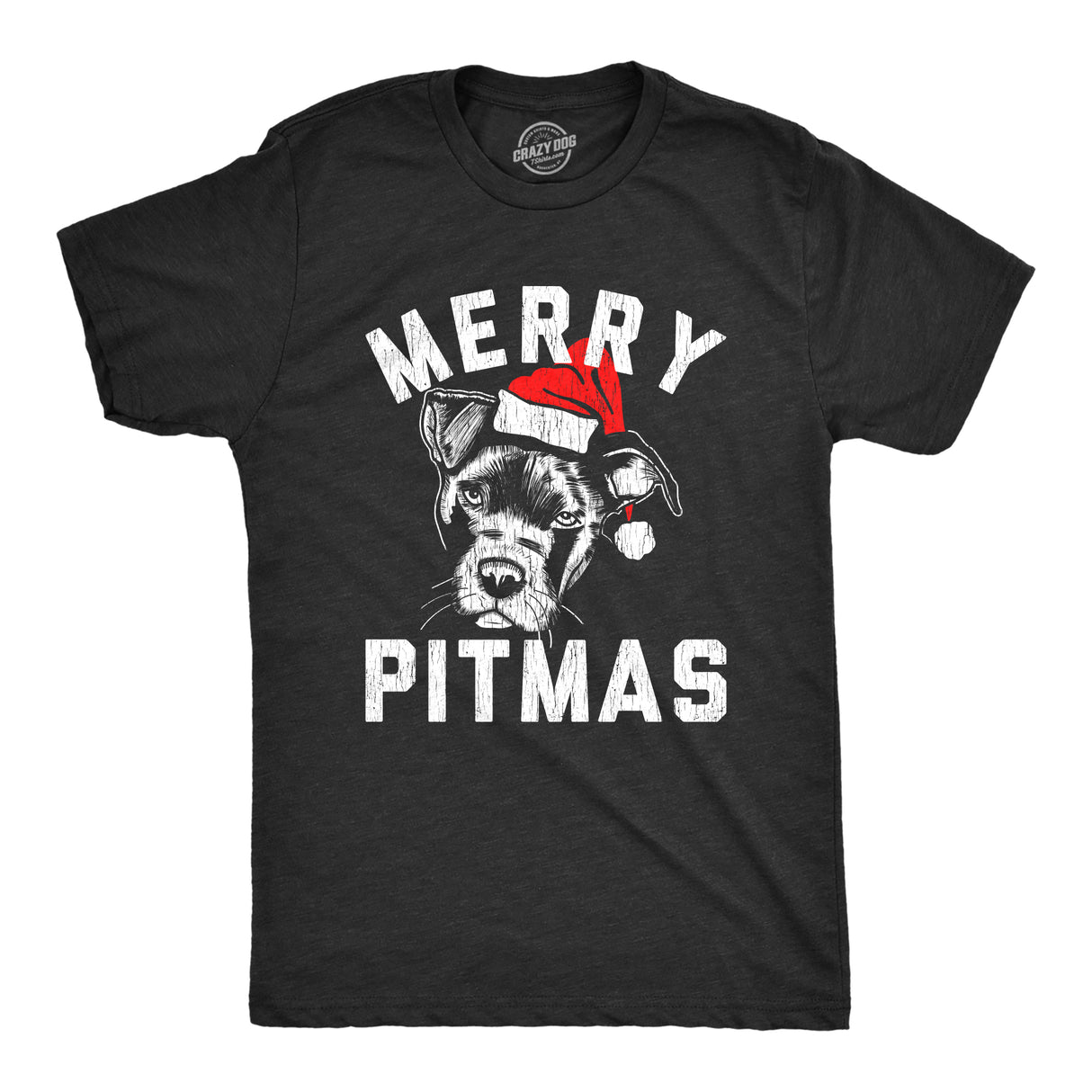 Mens Merry Pitmas Tshirt Funny Christmas Dog Pitbull Lover Pitty Holiday Graphic Novelty Tee