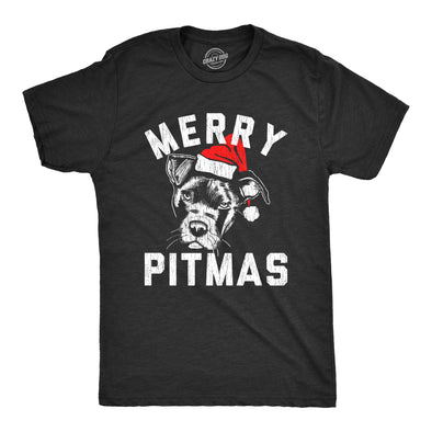 Mens Merry Pitmas Tshirt Funny Christmas Dog Pitbull Lover Pitty Holiday Graphic Novelty Tee