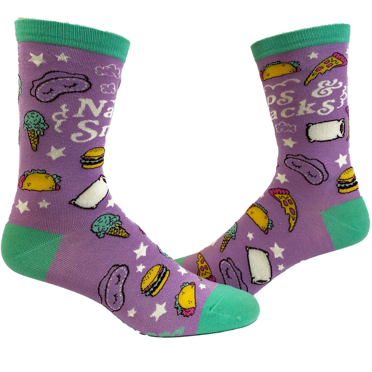 Women's Naps And Snacks Socks Funny Tacos Pizza Sleep Lazy Graphic Novelty Footwear