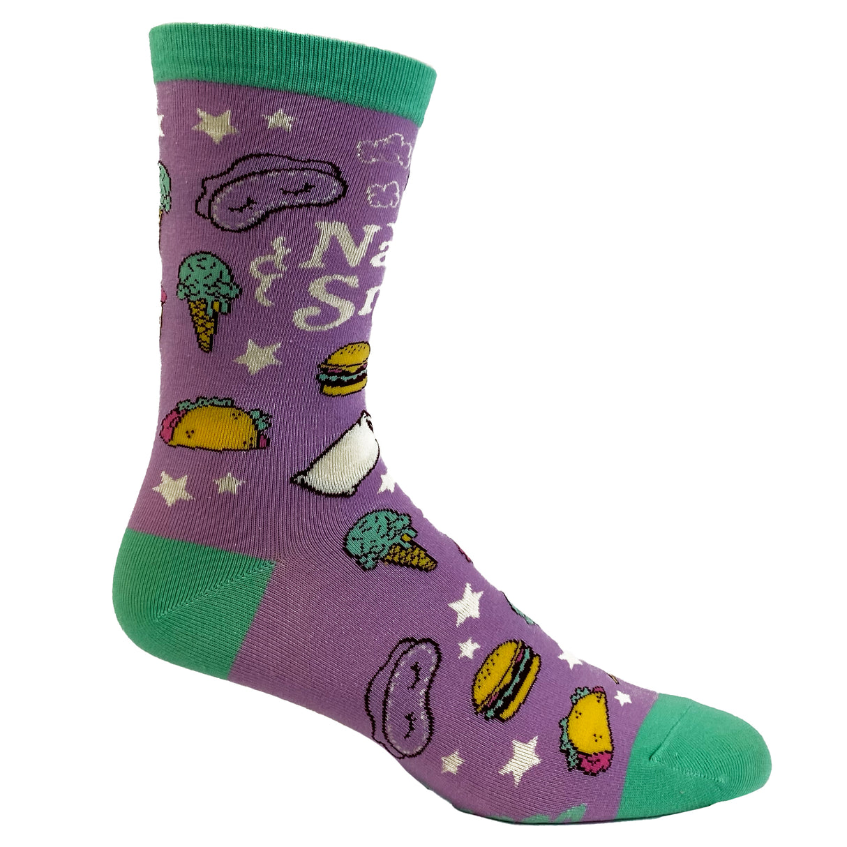 Women's Naps And Snacks Socks Funny Tacos Pizza Sleep Lazy Graphic Novelty Footwear