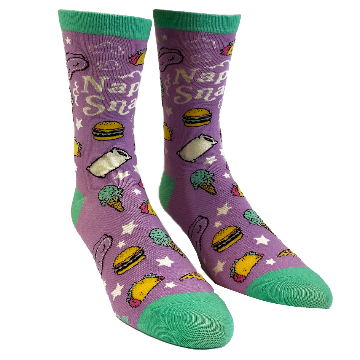 Women's Naps And Snacks Socks Funny Tacos Pizza Sleep Lazy Graphic Novelty Footwear