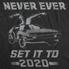 Mens Never Ever Set It To 2020 Tshirt Funny Time Travel Car Movie Graphic Tee