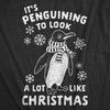Womens It's Penguining To Look A Lot Like Christmas Tshirt Funny Holiday Penguin Xmas Tee