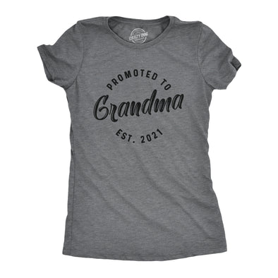 Womens Promoted To Grandma 2021 Tshirt Funny New Baby Family Graphic Tee