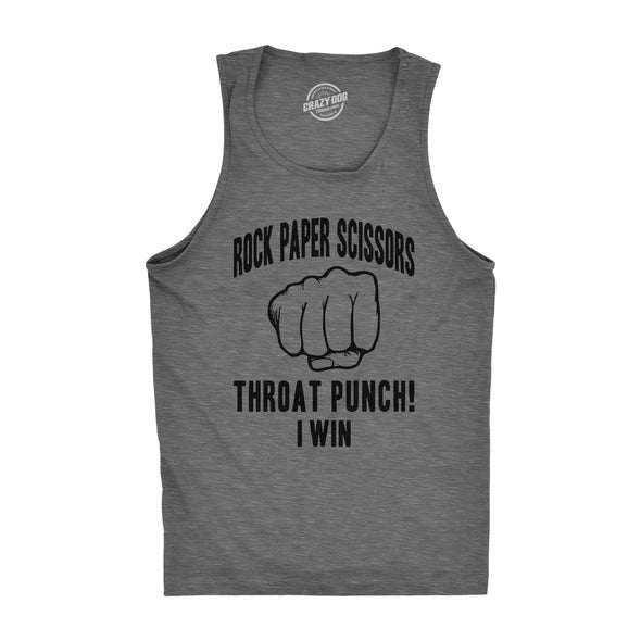 Mens Fitness Tank Rock Paper Scissors Throat Punch Tanktop Funny Sarcastic Humor Shirt