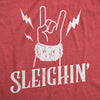 Womens Sleighin Tshirt Funny Santa Claus Christmas Rock And Roll Metal Fingers Graphic Tee