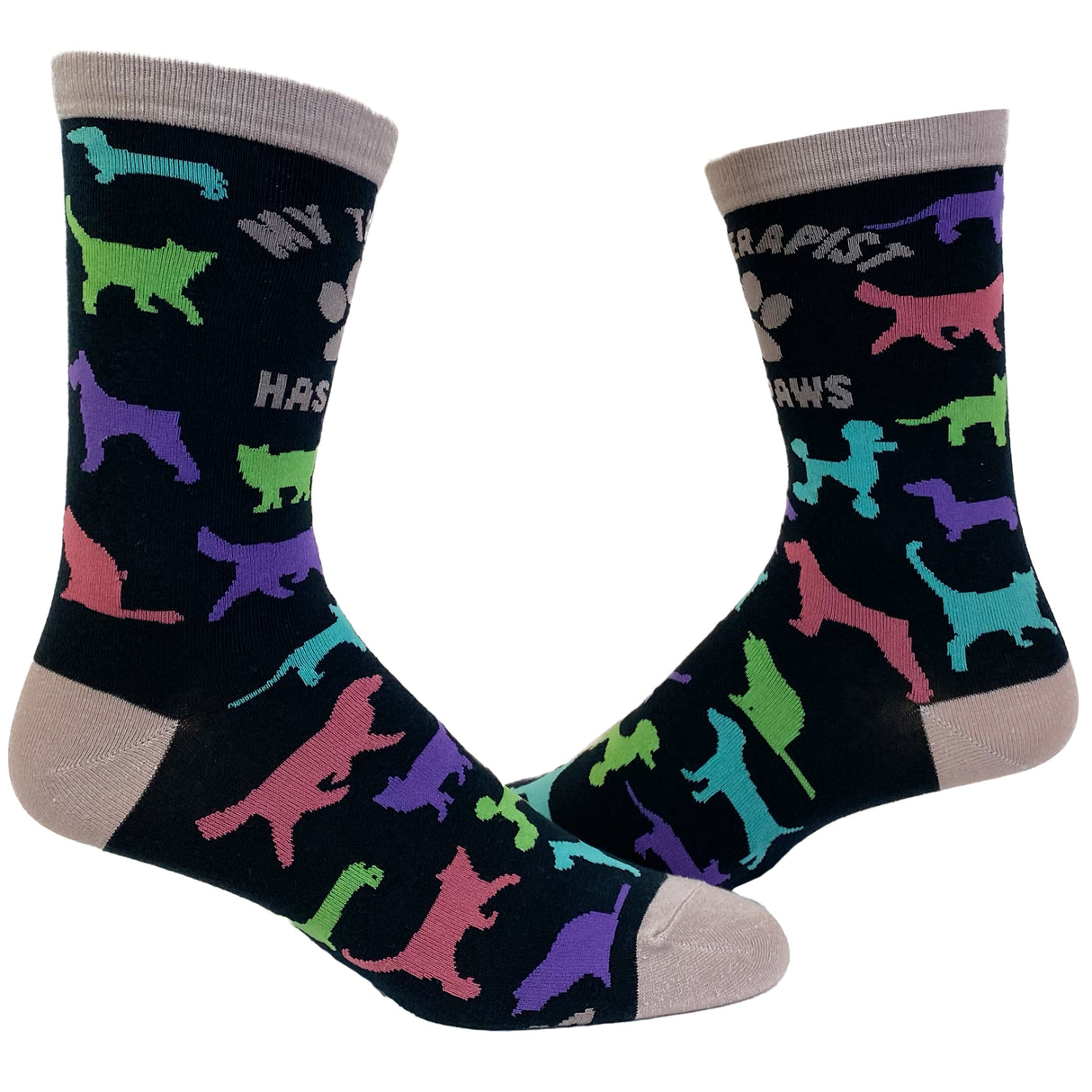 Women's My Therapist Has Paws Socks Funny Pet Puppy Animal Lover Dog Novelty Graphic Footwear