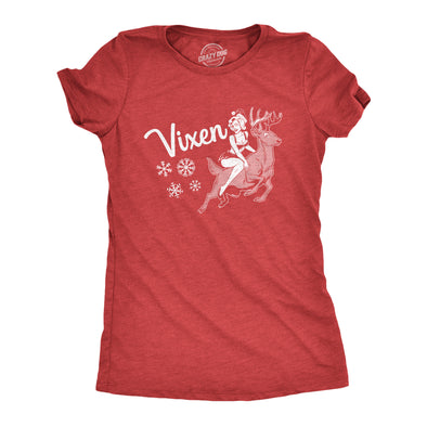 Womens Vixen Tshirt Funny Sexy Mrs Claus Reindeer Christmas Season Graphic Tee