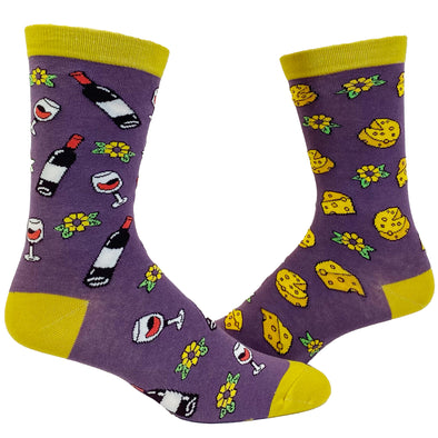 Women's Wine And Cheese Socks Funny Vino Lover Graphic Novelty Footwear