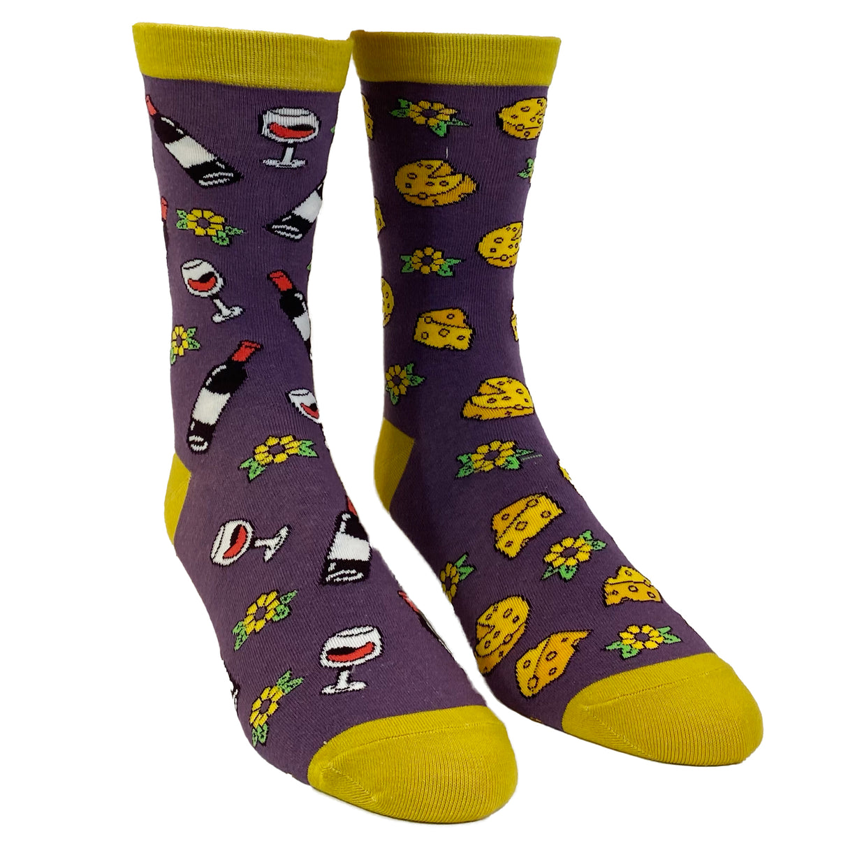 Women's Wine And Cheese Socks Funny Vino Lover Graphic Novelty Footwear