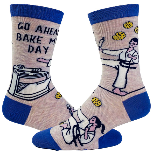 Women's Go Ahead Bake My Day Socks Funny Karate Baking Cookies Kitchen Novelty Footwear