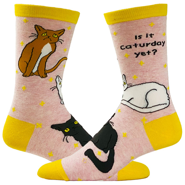 Women's Is It Caturday Yet Socks Funny Saturday Pet Cat Kitty Lover Animal Crazy Cat Lady Footwear