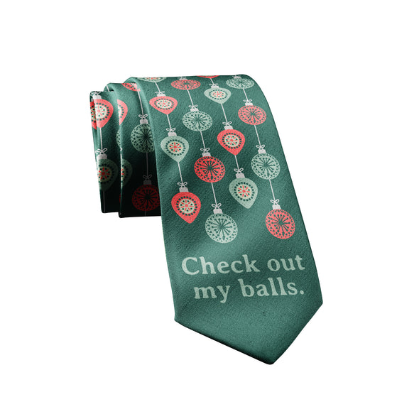 Check Out My Balls Necktie Funny Christmas Party Xmas Tree Ornaments Graphic Tie