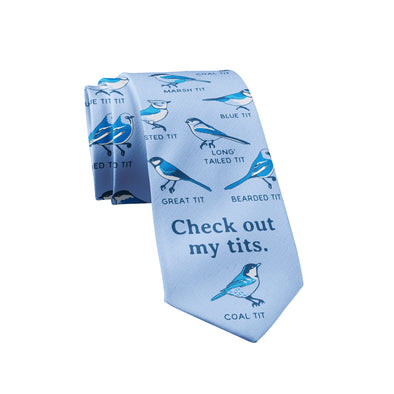 Check Out My Tits Necktie Funny Bird Watching Sarcastic Innuendo Graphic Novelty Office Tie