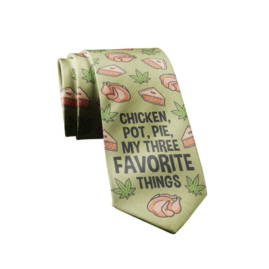 Chicken Pot Pie My Three Favorite Things Necktie Funny 420 Gift For Stoner Munchies Graphic Tie