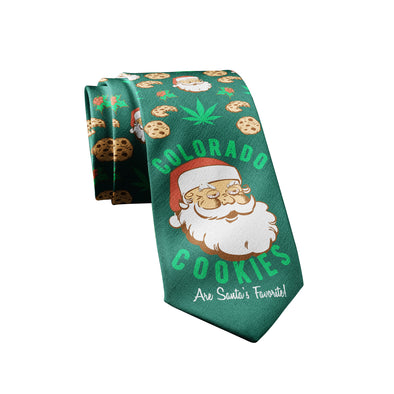 Colorado Cookies Are Santa's Favorites Necktie Funny 420 Stoner Santa Claus Christmas Party Weed Tie