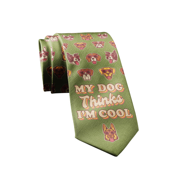 My Dog Thinks I'm Cool Necktie Funny Pet Puppy Animal Lover Dog Dad Novelty Tie