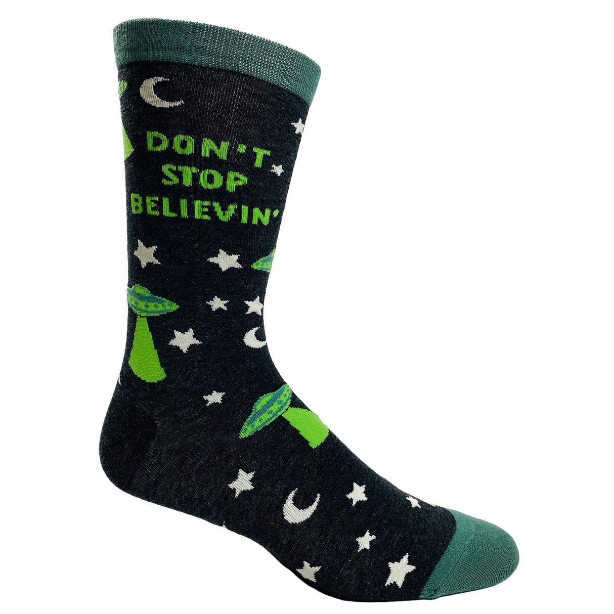 Youth Don't Stop Believin' Socks Funny UFO Space Alien Sci Fi Footwear