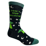 Men's Don't Stop Believin' Socks Funny UFO Space Alien Sci Fi Footwear