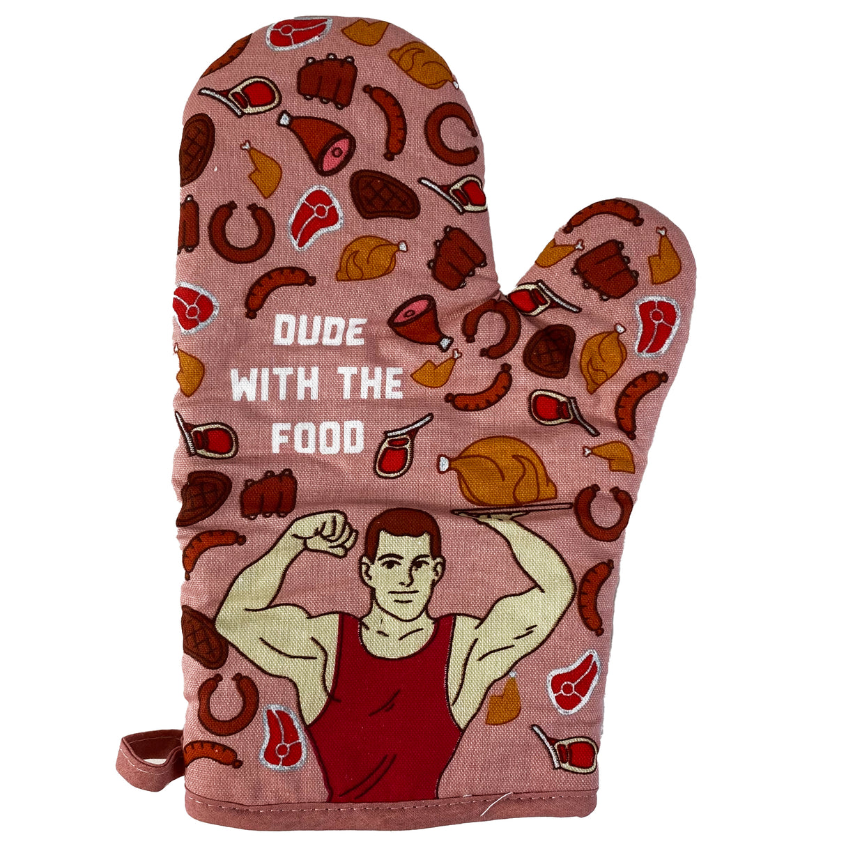 Dude With The Food Oven Mitt Funny Meat Chef BBQ Protein Graphic Kitchen Glove